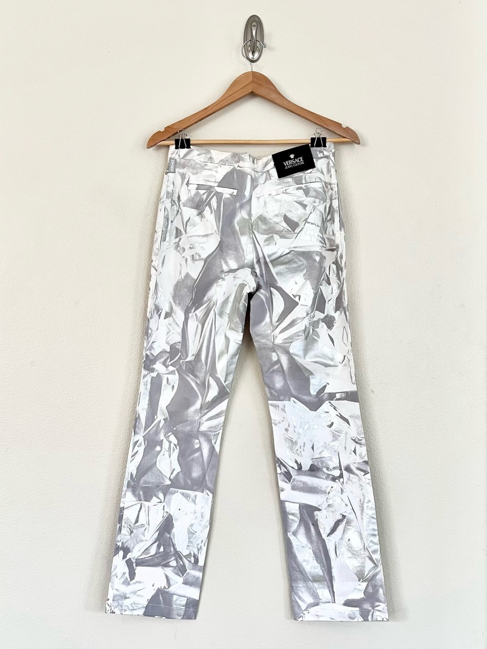 Vintage VERSACE JEANS COUTURE Metallic Chrome Foil Pants in Silver White